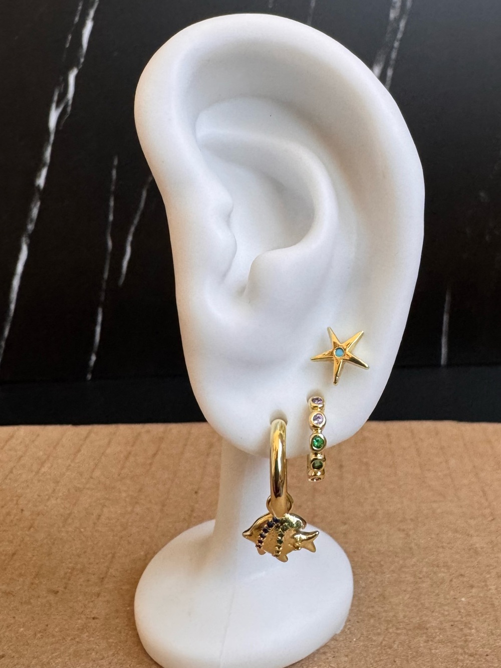 Gold Fish & Star Trio Earrings - Gold Color